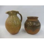 A Leach pottery vase, 5" high plus a Leach jug, 7" high, both with impressed marks.