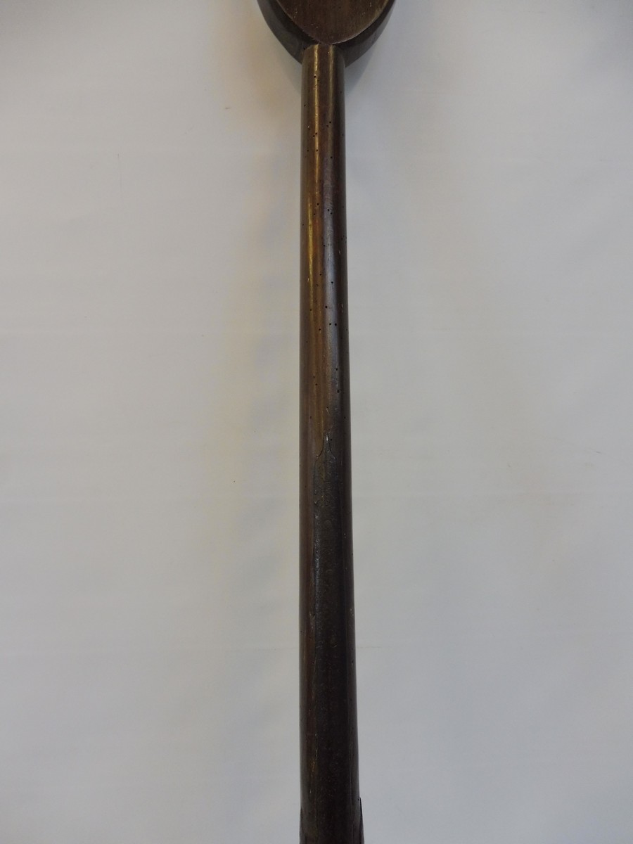 A 19th Century beech peat shovel with old iron repairs, 43 3/4" long. - Image 3 of 5