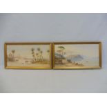 J. Calano - a pair of watercolours on board, Eastern scenes, each 21 1/4 x 11 3/4" overall.