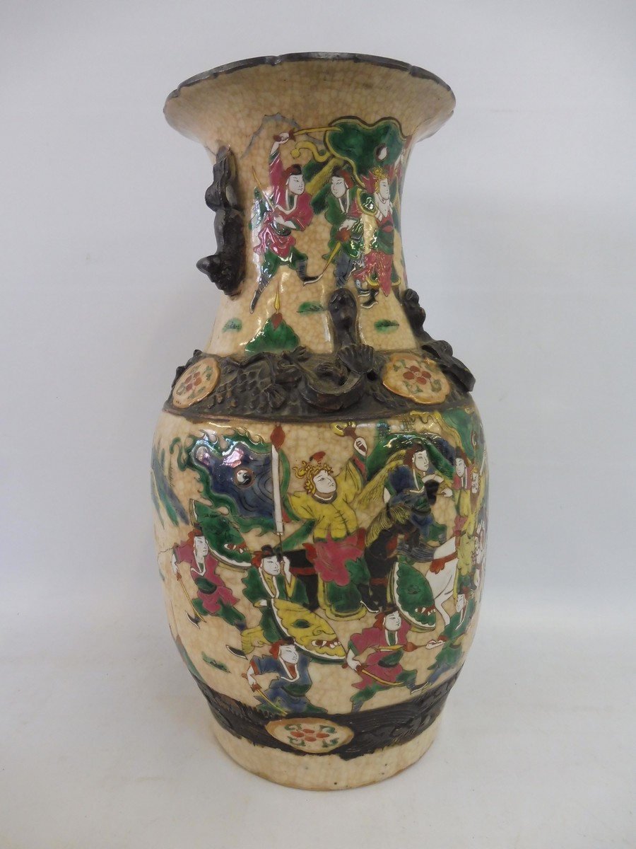 A 19th Century crackle glaze and enamelled vase, 14" high. - Image 3 of 7