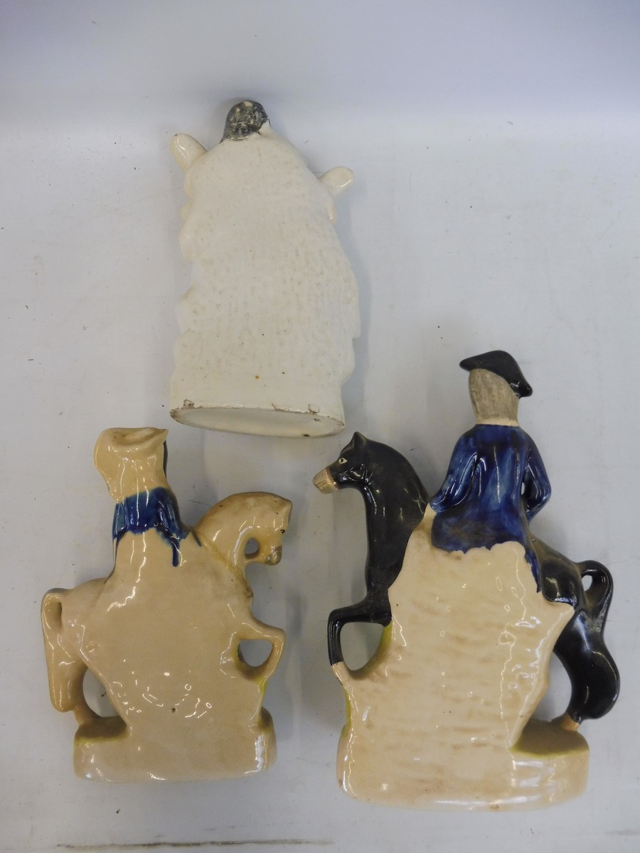 Four Victorian Staffordshire figures, three reproduction Staffordshire figures and a blue and - Image 5 of 10