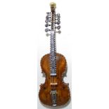 A nine string Hardanger fiddle. Four melody strings and five sympathetic strings running under the