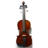 French half size violin, length of back 11 ¾" (29.5 cm) labelled Medio Fino and made by Jerome