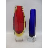 Two Sommerso glass vases, tallest one 8 1/2" high.