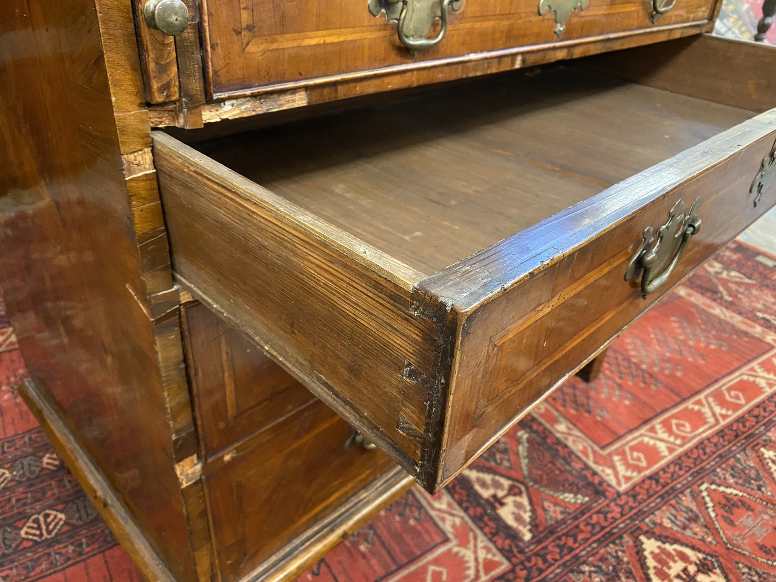 An 18th Century walnut bureau with fitted interior and bible well, 34 1/4" wide. - Image 3 of 7