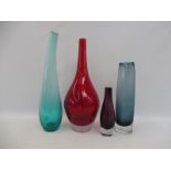 Four assorted Scandinavian glass vases.