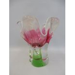 A Murano vaseline glass vase of flared design, 6 3/4" high.