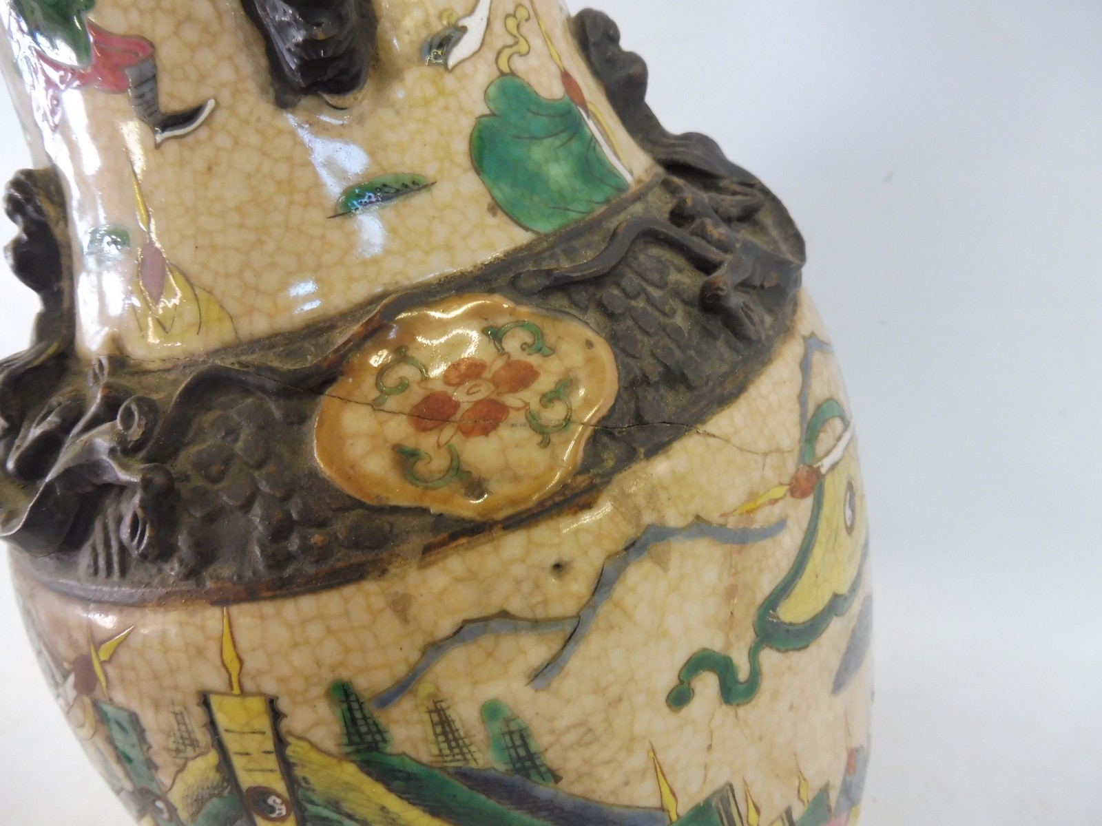 A 19th Century crackle glaze and enamelled vase, 14" high. - Image 4 of 7