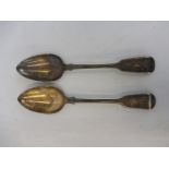 A pair of Victorian silver table spoons, London 1839 and 1840, maker for both BS.