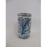 A European tin glazed beaker, 3 1/2" high.