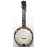 A good uke banjo. Looks to be Dallas D. spec made at Dallas but no name (for a retailer). Tone ring,