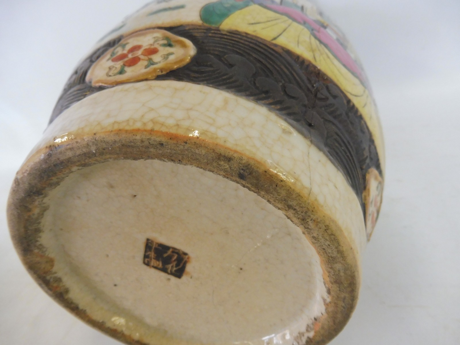 A 19th Century crackle glaze and enamelled vase, 14" high. - Image 6 of 7