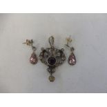 A Victorian amethyst inset brooch plus earrings.