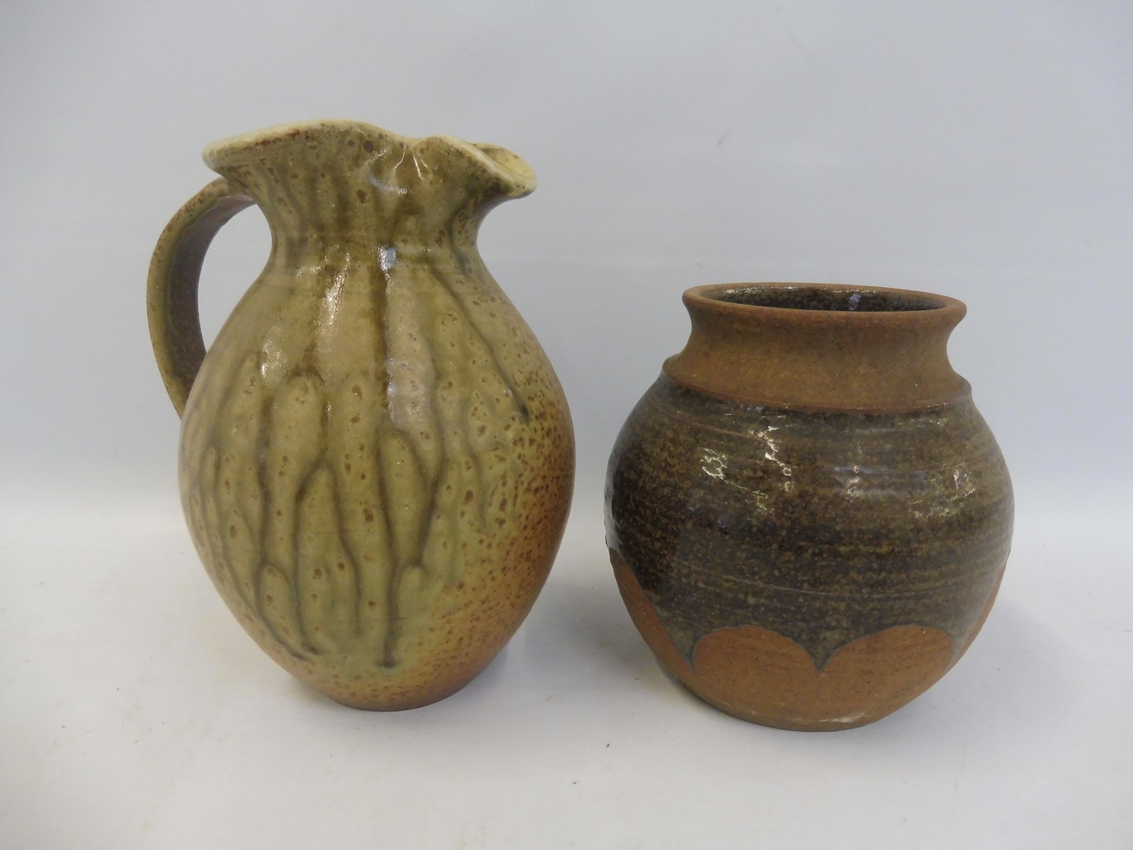 A Leach pottery vase, 5" high plus a Leach jug, 7" high, both with impressed marks. - Image 3 of 4