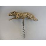 A cased silver corkscrew in the form of a running fox, Birmingham 1936, in original case of issue