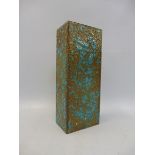 A studio metalware rectangular vase of mottled design, 6" high.