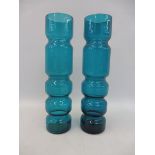 A pair of Scandinavian blue glass vases, 8 1/4" high.