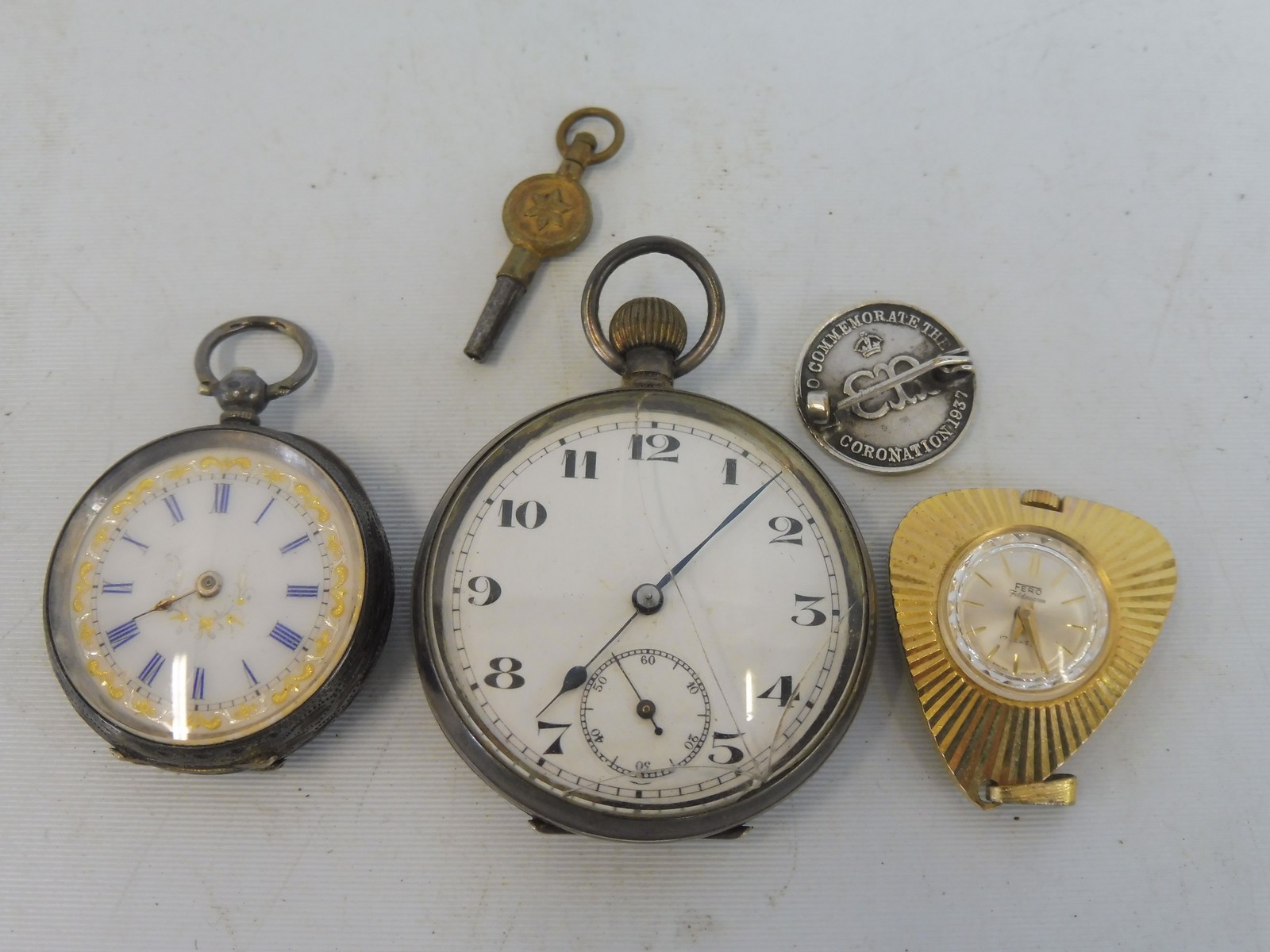 An Edwardian silver pocket watch with enamel dial, one other silver pocket watch, a cased ring etc. - Bild 2 aus 2