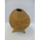 An unusual studio pottery vase in the form of a shell, 7" high.