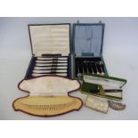 A cased set of butter knives, cased spoons and a cased Waterman pen etc. plus a cased double