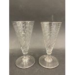 Two similar 19th Century wrythen twist ale glasses.