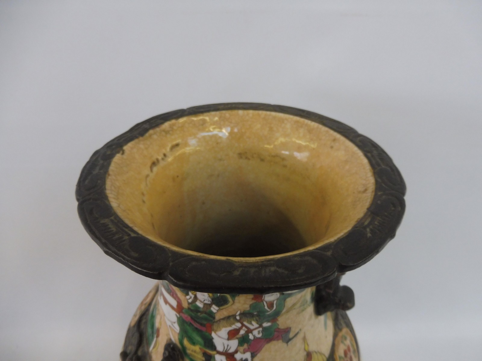 A 19th Century crackle glaze and enamelled vase, 14" high. - Image 2 of 7