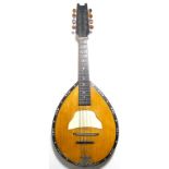 An unusual European flat back mandolin with side sound holes. Rosewood back and sides and a spruce