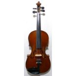 ¾ size violin c. 1900 Czech, Stradivarius model.13 ¼" (33.5 cm) length back. Nicely figured two-