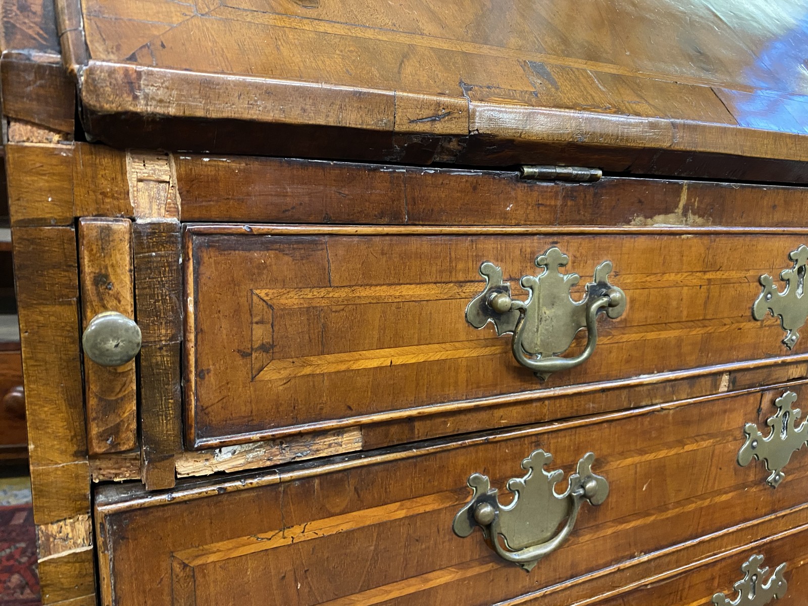 An 18th Century walnut bureau with fitted interior and bible well, 34 1/4" wide. - Image 2 of 7