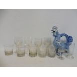 A selection of 19th Century and later glassware, including rummers, plus an unusual blue and white