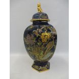 A Carltonware 'fairyland lustre' type vase and cover, 12" high.