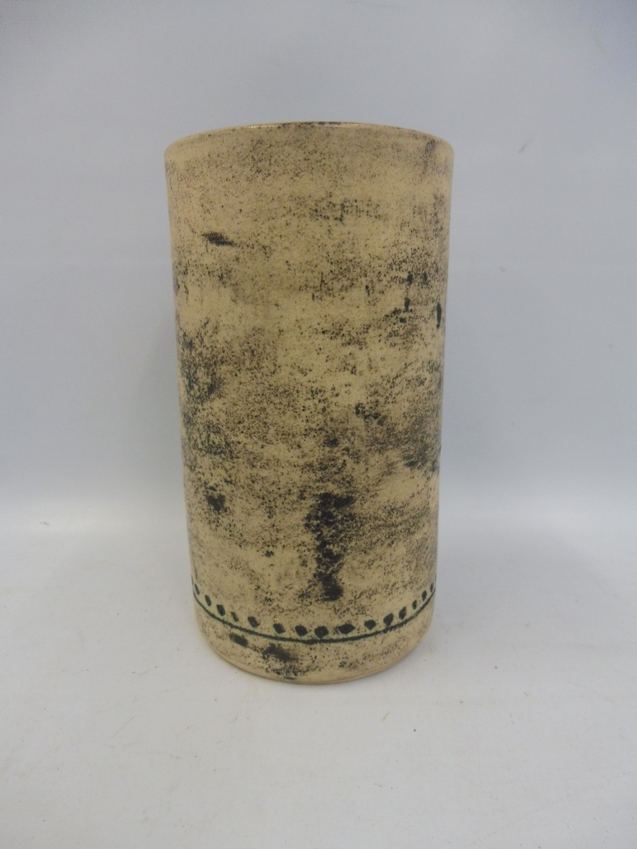 A studio pottery vase, possibly Scandinavian, with incised naive decoration of animals, signed to - Image 4 of 4