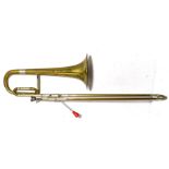Bass trombone. German made, stamped Weltklang. Slide moves freely, only a few minor dings,