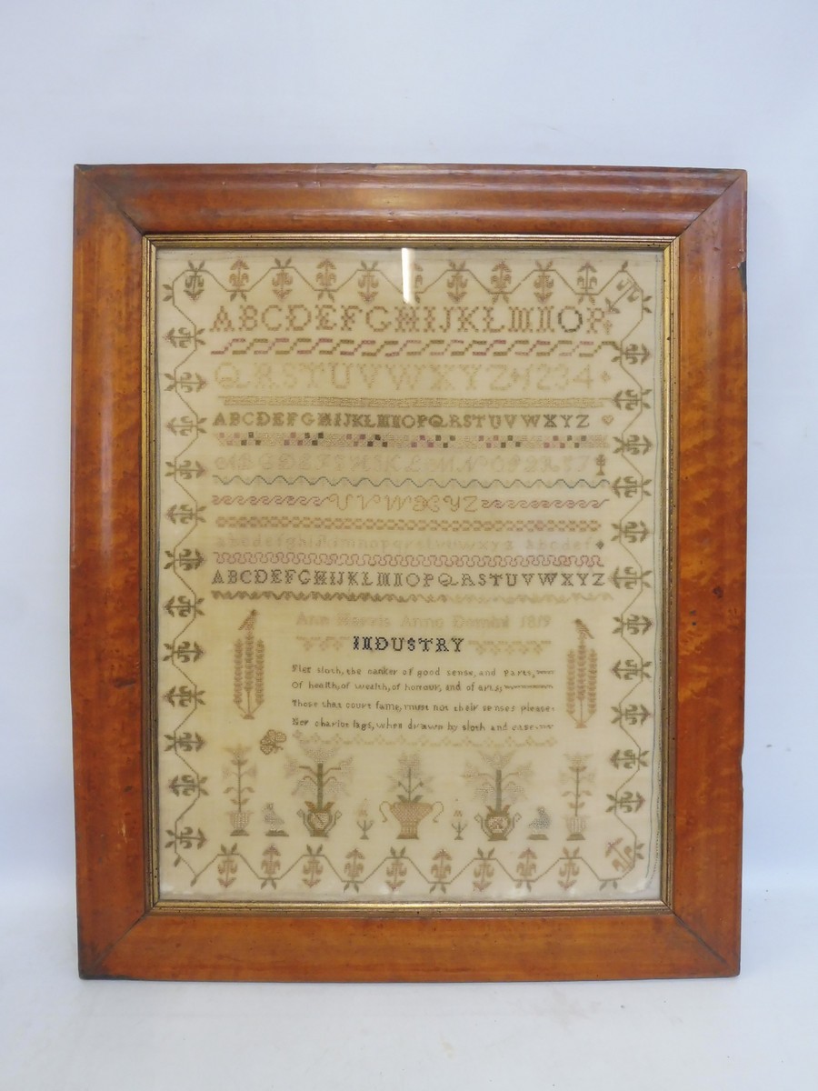 A fine George III silkwork sampler 'Industry' by Ann Harris, 1819.