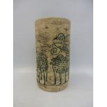 A studio pottery vase, possibly Scandinavian, with incised naive decoration of animals, signed to