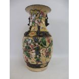 A 19th Century crackle glaze and enamelled vase, 14" high.