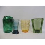 Four pieces of glass including Whitefriars.