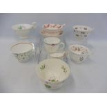 A group of early 19th Century hand painted cups, one saucer plus a feeding spoon.