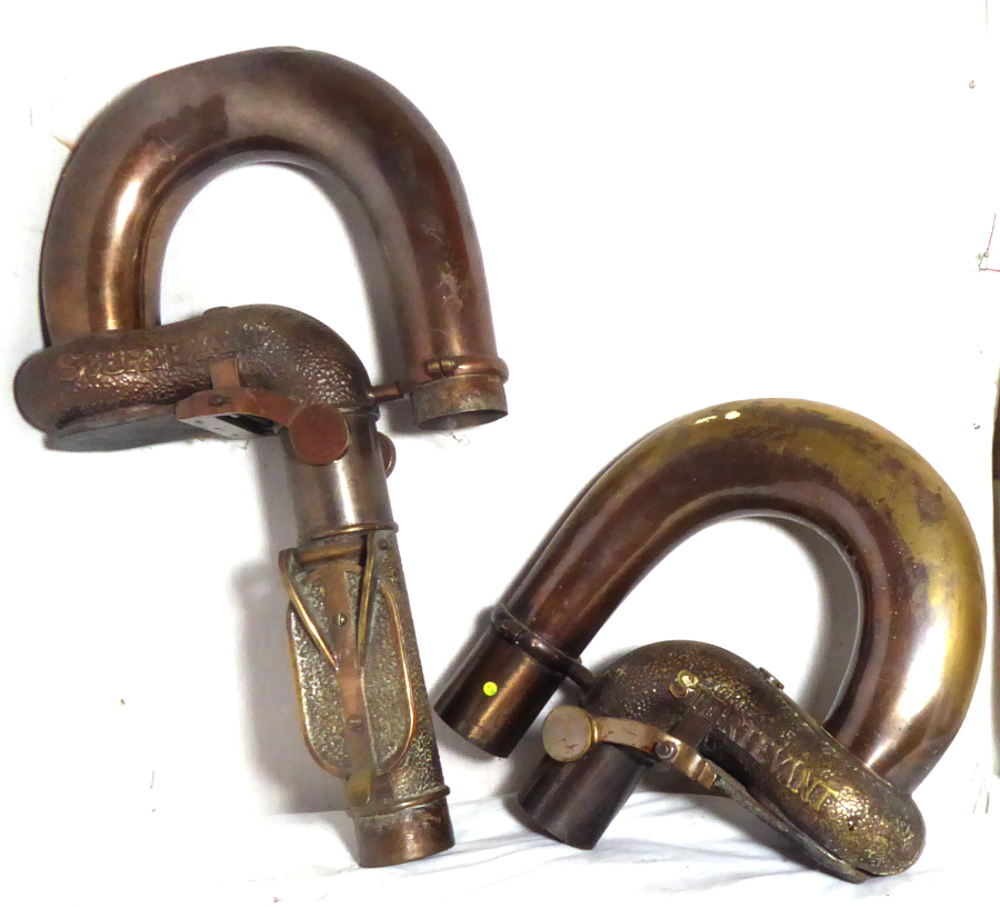 A Sturtevant Department store brass vacuum cash tube sections with 3 cartridges