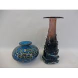 An unusual tall Mdina glass vase, 9" high and one other.