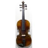 Full size German Stainer copy violin, made late 19th century. Length of back 14" (33.5 cm). Some
