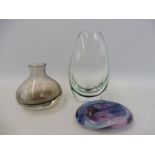 A Kosta glass vase plus two Scandiavian pieces of glass.