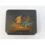 A good quality 19th Century papier mache lidded box, probably Russian with a colourful scene to