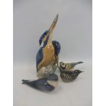 Four pieces of Danish Copenhagen porcelain bird figures.