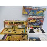 Three period games including Super Flight Deck and a Scalextrics Grand Prix set, unchecked.