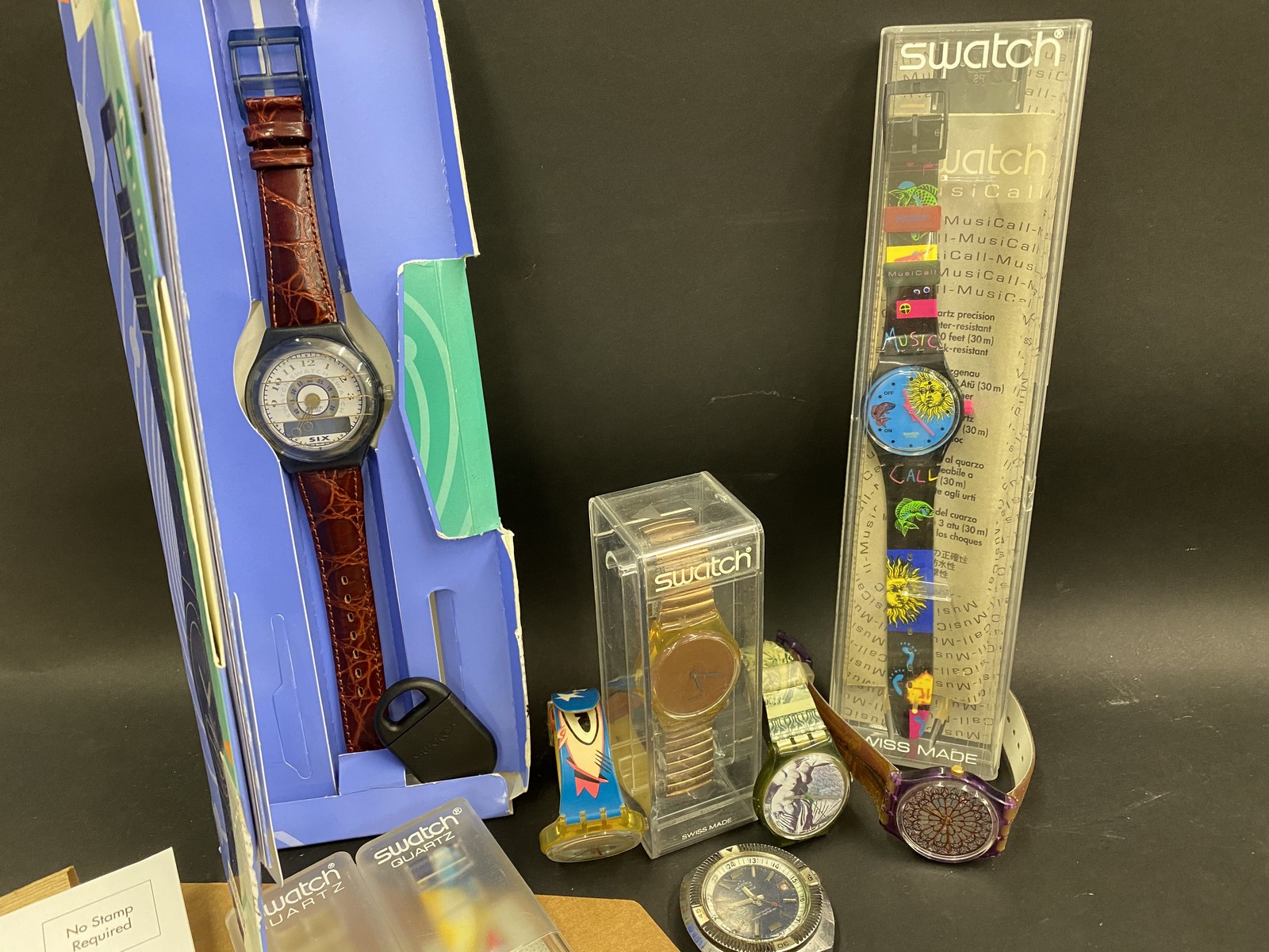 A Swatch the Beep Numeric wristwatch with leather strap, in original packaging complete with - Image 2 of 5