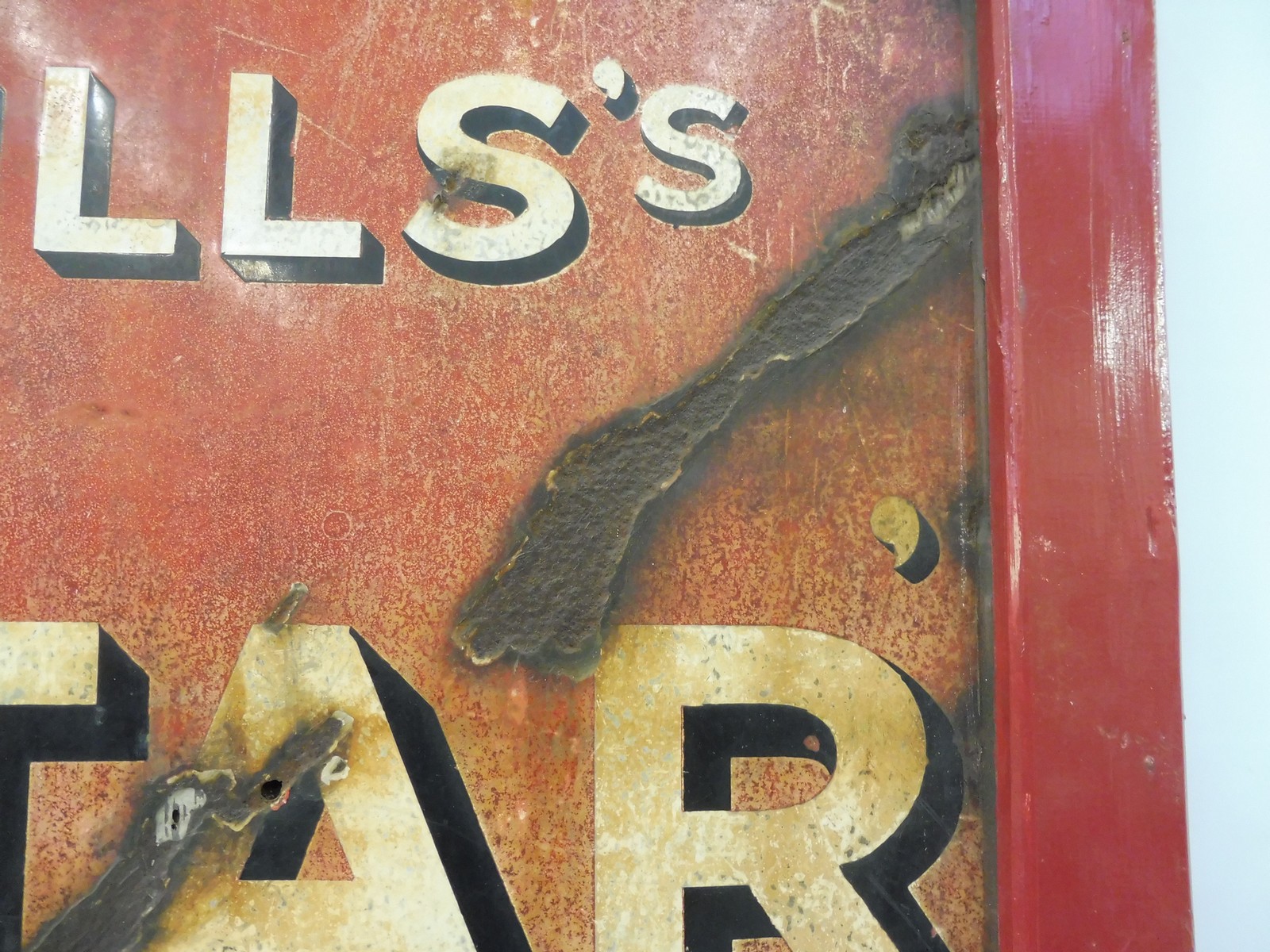 A Wills's Star Cigarettes enamel sign, in a wooden frame, 27 x 39". - Image 3 of 4