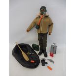 An original gripping hands Action Man figure, dressed in sabotage outfit, with lots of accessories.