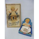 A pictorial showcard 'Take Fresh Milk and plenty of it!' depicting a toddler in a highchair, 12 1/