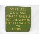 A Southern Railway wooden sign for Leeds 1, 24 x 24".